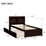 Twin Bed with Trundle,Bookcase,Espresso 74037442
