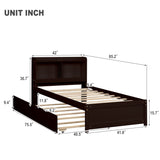 ZUN Twin Bed with Trundle,Bookcase,Espresso 74037442