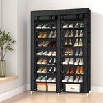 ZUN FCH Double Row 10-Tier Non-Woven Fabric Shoe Cabinet with Iron Pipes and Plastic Components, Black 42943411