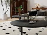 Modern coffee table with two display shelves, Black Faux marble surfaces, Tripod-inspired N735P177472B