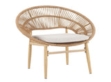 Cyril Outdoor Wicker Papasan Style Dining Chair, Teak Finished Leg and Light Brown Faux Rattan, N775P271975B