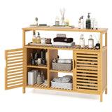 Bamboo Bathroom Cabinet with 2 Enclosed Spaces - 39"x13.5"x8" Open Shelf, 9" Inner Cabinet Shelf 12321296