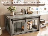 31.5" Dog Crate Furniture with Sliding Barn Door, Wooden Dog Kennel End Table for Indoor Use - Gray 01135326