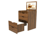 3-in-1 Vanity Desk with Lighted Mirror & Stool, Flip Top Makeup Dressing Table, Compact Storage for W2699P478802