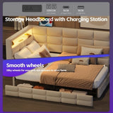 Upholstered Twin Size Daybed with Storage 2 Drawers and Charging Station, Day Bed Frame with LED N733P285121A