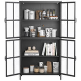 Premium Black Metal Storage Cabinet with Tempered Glass Doors, Adjustable Shelves, Anti-Tipping T2398P263577