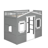 ZUN Twin Size House Loft Bed With Ladder-Gray+White Frame 72573303