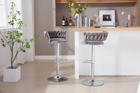 ZUN Set of 2 Bar Stools,with Chrome Footrest and Base Swivel Height Adjustable Mechanical Lifting Velvet W1249123939