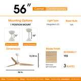 56 Inch Ceiling Fan Light With 6 Speed Remote Energy-saving DC Motor Matte White 56K001-WH