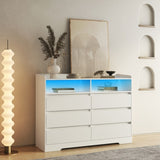 6 Drawer Dresser, White Dresser for Bedroom LED Lights, Modern Dressers & Chests of Drawers W132166406