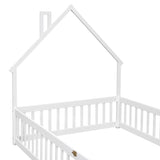 Full House-Shaped Headboard Floor Bed with Fence ,White W504119481