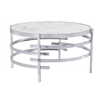 ZUN 32.48'' Chrome Round Coffee Table With Sintered Stone Top&Sturdy Metal Frame, Modern Coffee Table W821115001