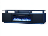 Black Fireplace TV Stand, 199.6*40*62cm, Embossed Particle Board with Melamine Foil, High Gloss 66699979