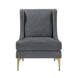 Modern Luxury Dark Gray Chenille Upholstery Wingback Accent Chair 1pc Gold Finish Metal Legs Pocket B011P308541