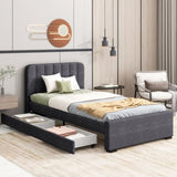 Twin Size Platform Bed Frame with 2 Storage Drawers and Headboard with USB, Linen Fabric Simple W1670P255482