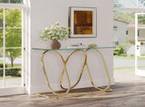 43.3" Modern Tempered Glass Console Table with Ring-Shaped Frames, Metal Frame and Clear Tempered W757P509978