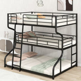 ZUN Full XL over Twin XL over Queen Size Triple Bunk Bed with Long and Short Ladder,Black 50005798