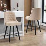 Set of 2 Modern Counter Stools, 26" Swivel Bar Stools with Linen Upholstery & Wooden Legs T3661P338401