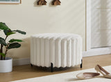 22.05"Wide Upholstered Round Pouf Ottoman Foot Rest with Black Metal Legs,Faux Fur Footstool for W3098P272526