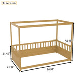 Twin Size Canopy Bed Frame with Guardrails for Kids,Floor Bed Twin with Four Poster Design,Kids W1858P252839