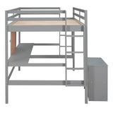 Full size Loft Bed with Desk and Writing Board, Wooden Loft Bed with Desk & 2 Drawers Cabinet- Gray 96271078