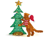 4FT Dog Climbing Tree with 188 Warm White Lights, Fabric-Covered Christmas Decor, US Plug 40556040