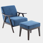 ZUN Accent Chair with Ottoman, Upholstered Mid Century Chair and Footrest, Solid Wood Arm Chair, Living W2975P223181