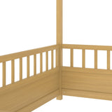 Twin Size Floor Wooden Bed with House Roof Frame, Fence Guardrails, W1858P310084