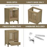 ZUN 24" Bathroom Vanity without Sink, Base Only, Rattan Cabinet with Doors and Drawer, Solid Frame and WF297609AAD