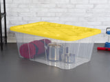 27 Gal Large Clear Plastic Industrial Storage Bin with Snap-Fit Lid, Yellow, 4 Pack 91804068