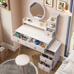 ZUN Stylish Vanity Table + Cushioned Stool, Touch Control LED Mirror, Large Capacity Storage Cabinet, 5 62148711