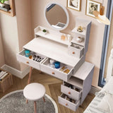 ZUN CRAZY ELF Stylish Vanity Table + Cushioned Stool, Touch Control LED Mirror, Large Capacity Storage W936110479