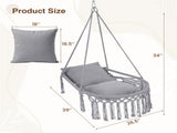 Gray Boho Macrame Hanging Swing Chair with 2 Padded Cushions, 330LBS Capacity Hammock Chair for 42193388