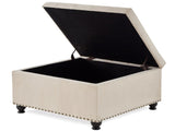 Large square storage ottoman with wooden legs, Upholstered button tufted coffee table with nail W2186142955