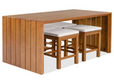 5 Piece Outdoor Set, Patio Acacia Wood Height Table & Four Stools with Cushions, Wood Dining 88788867