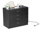 PB Wood Simple 4-Drawer Nightstand Dresser with USB Ports & Outlet Black 58873674
