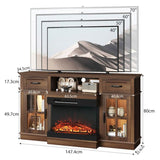 58-inch Deep Walnut Electric Fireplace TV Stand - 2 Lattice Glass Doors, 2 Drawers & Adjustable 11885460