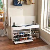 Entryway Bench with Storage,Adjustable 3-Tier Flip-Up Drawers & Hidden Cabinet,Space-Saving W2699P296514