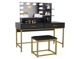 Large Vanity Set with 10 LED Bulbs, Makeup Table with Cushioned Stool, 3 Storage Shelves 2 Drawers, 57821782