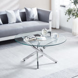 ZUN Modern Round Tempered Glass Coffee Table with Chrome Legs 24049432