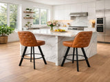 Set of 2 Commercial Grade Swivel Button-Tufted Back Bar Stools with Metal Frame Counter Height W5232P423682