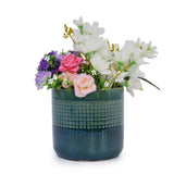Set of 3 Grid Ceramic Flowerpot, Modern Planter for Patio, Garden, Windowsill - Blue Green W3273P322259
