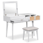 ZUN 43.3" Classic Wood Makeup Vanity Set with Flip-top Mirror and Stool, Dressing Table with Three WF305498AAK