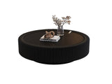 Black Round Fluted Coffee Table with Tempered Glass Top, PU Leather Body , Baked Enamel Metal Base & W3081P428980