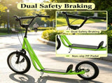 Green Teens Kids Ride-On Scooter Height Adjustable Handlebar, Dual Brakes, Pneumatic Wheels Safe 32811911