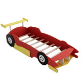 Twin Size Race Car-Shaped Platform Bed with Wheels,Red WF311965AAJ