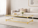 Modern Acrylic Leg Coffee Table, Double Layer Tempered Glass Top with Golden Metal Frame, W1727P194947