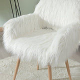 ZUN WHITE Faux Fur Upholstered Make up chair Side Dining Chair with Metal Leg W2069P174778