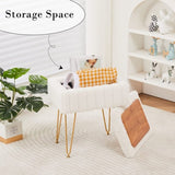 Faux Fur Storage Ottoman Vanity Stool with Metal Legs, Anti-Slip Feet, and Hidden Storage, 16.5" x 89456487