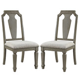 Set of 2 Side Chairs with Linen Padded Seat, Beige and Weathered Oak B016P314483